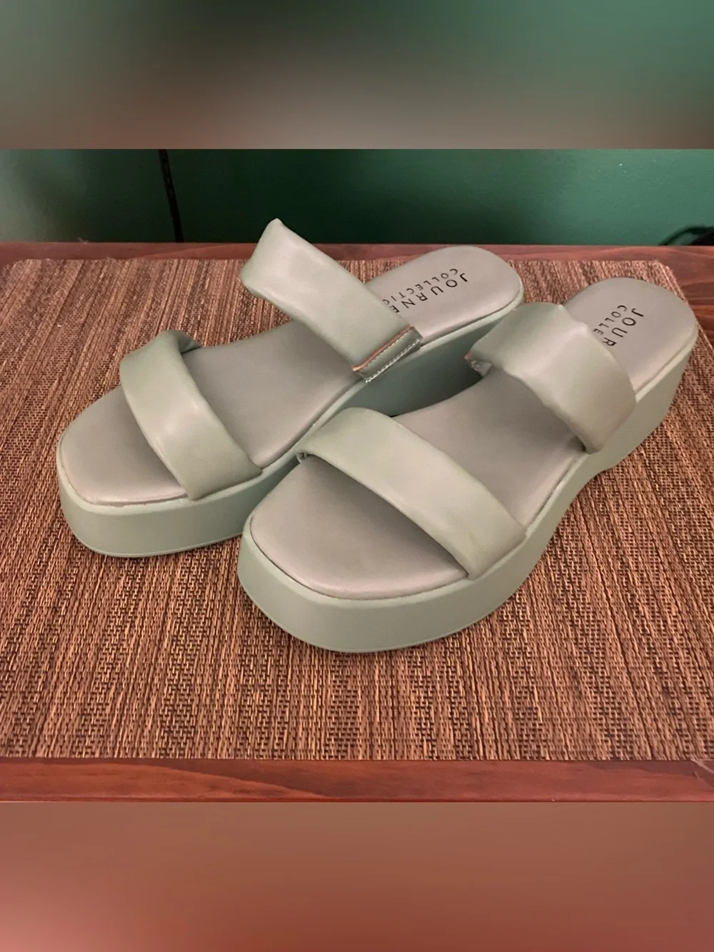 Journee Collection Mint Platform Double-Strap Slide | Brand New